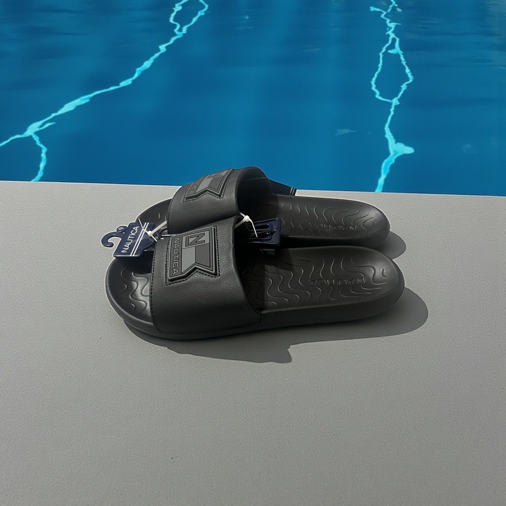 Nautica Men's Black Slide Sandals Size 9 Pool Beach Comfort - Picture 5 of 10